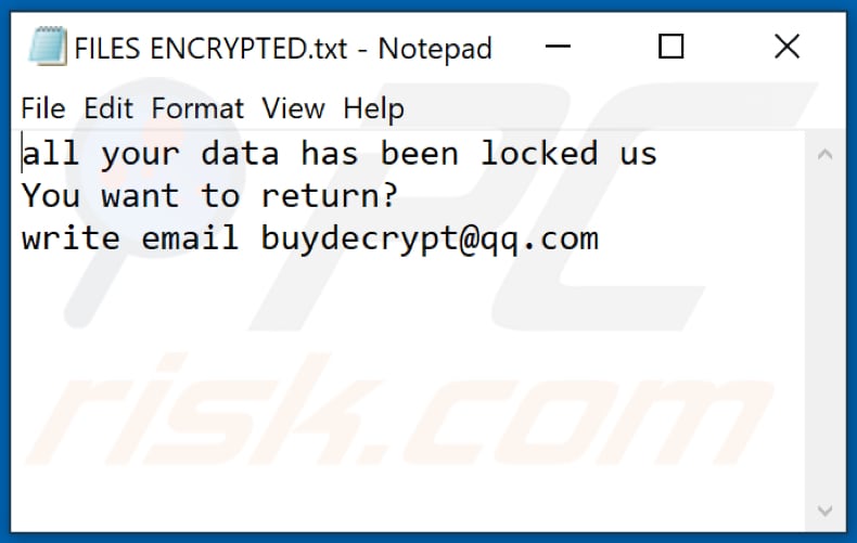 Fichier texte du ransomware Bip (FILES ENCRYPTED.txt)