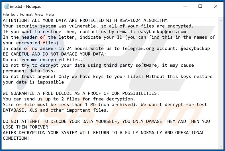 Fichier texte du ransomware facile (info.txt)