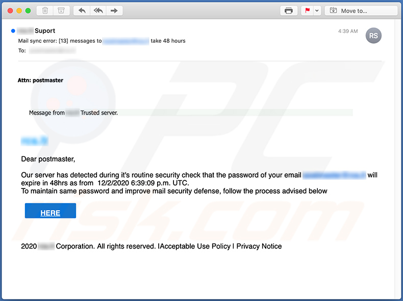 Courrier indésirable utilisé pour promouvoir un site Web de phishing (2020-12-03)