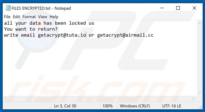 Fichier texte du ransomware Gac (FILES ENCRYPTED.txt)