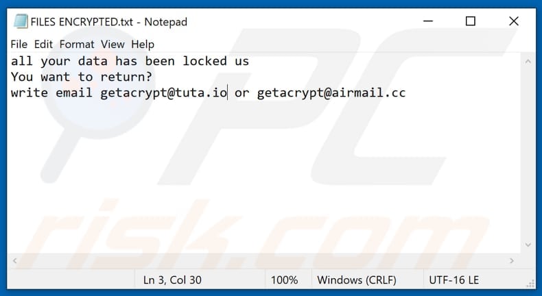 Fichier texte du ransomware Gac (FILES ENCRYPTED.txt)