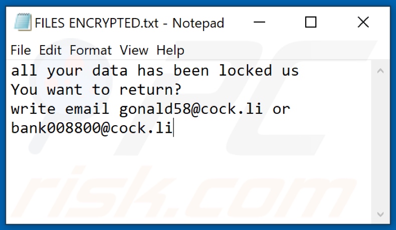 Fichier texte du ransomware GLB (FILES ENCRYPTED.txt)