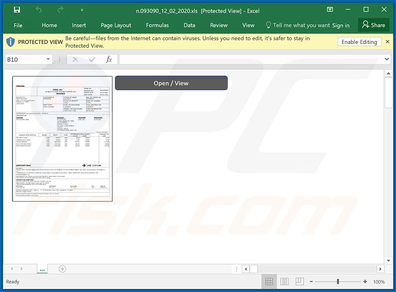 Document MS Excel malveillant utilisé pour injecter le malware Dridex dans le système