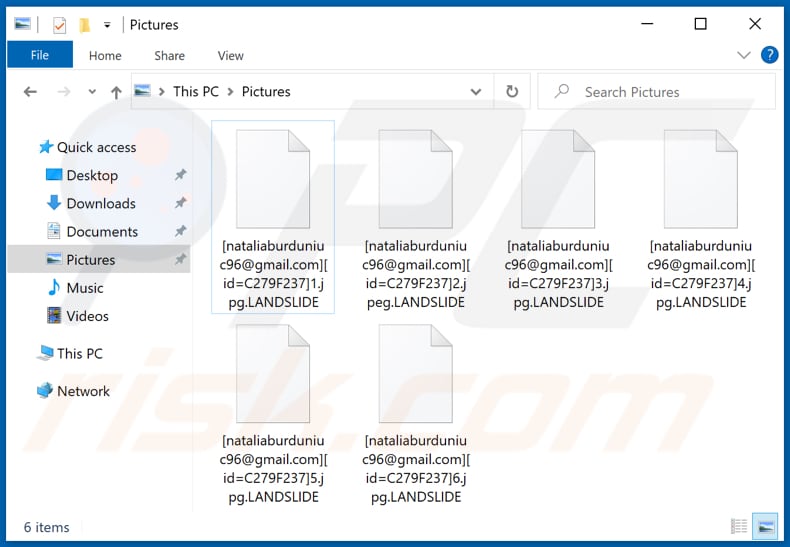 Fichiers cryptés par le ransomware LANDSLIDE (extension .LANDSLIDE)