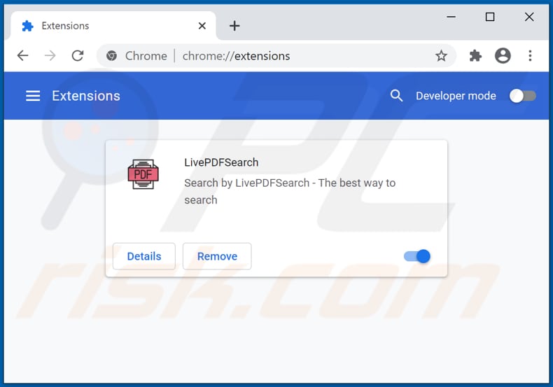 Suppression des extensions Google Chrome associées à livepdfsearch.com