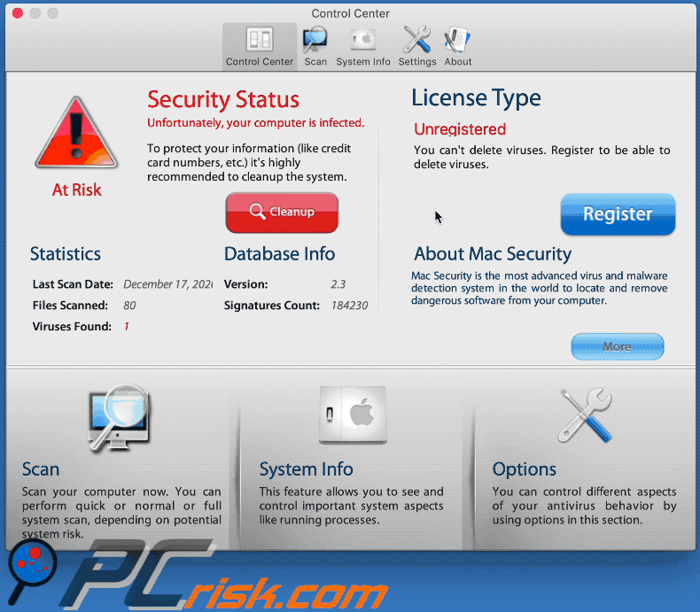 Apparence du PUA de sécurité Mac (GIF)
