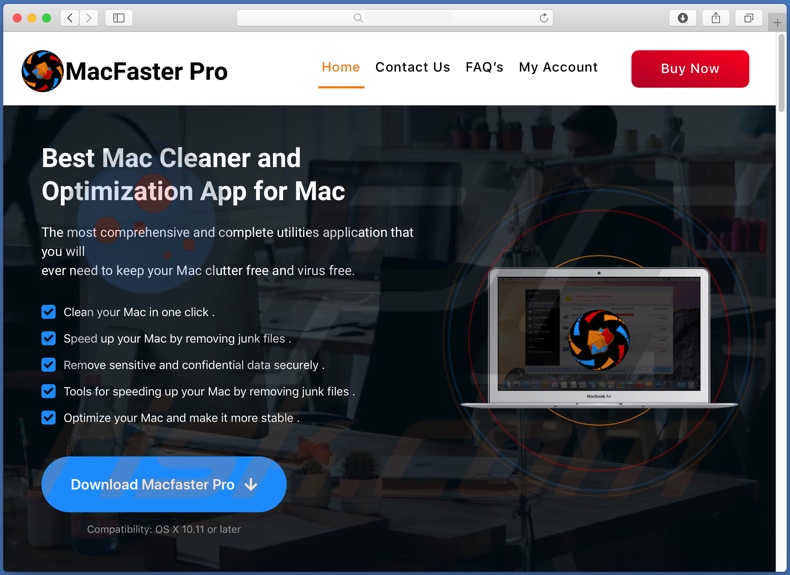 Site Web utilisé pour promouvoir Macfaster Pro PUA