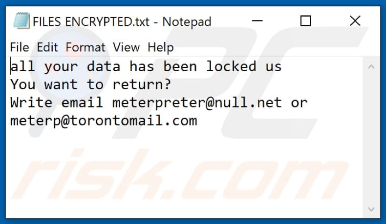 Fichier texte du rançongiciel MPR (FILES ENCRYPTED.txt)