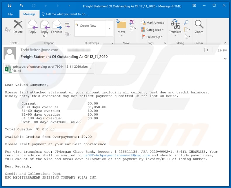 Campagne de spam par e-mail de diffusion de virus de messagerie MSC