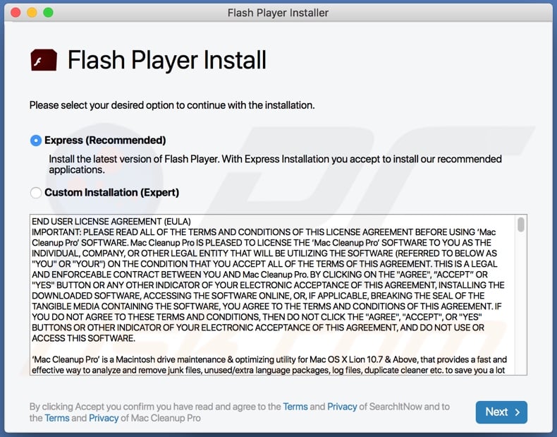 Logiciel publicitaire NeedSearch distribué via un faux programme de mise à jour / programme d'installation d'Adobe Flash Player