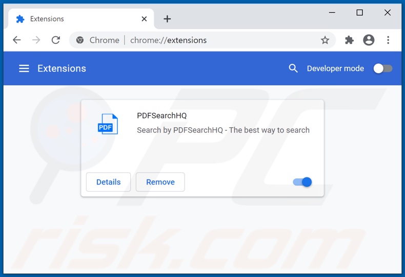 Suppression des extensions Google Chrome associées à pdfsearchhq.com
