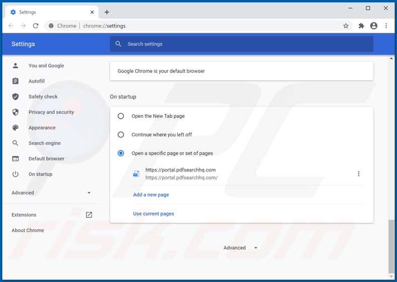 Suppression de pdfsearchhq.com de la page d'accueil de Google Chrome