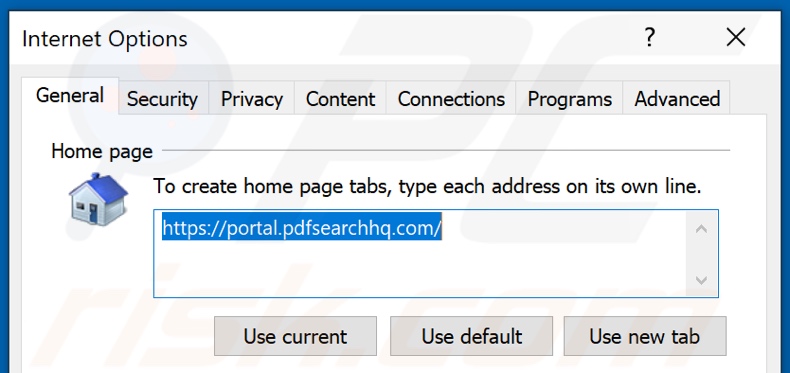 Suppression de pdfsearchhq.com de la page d'accueil d'Internet Explorer