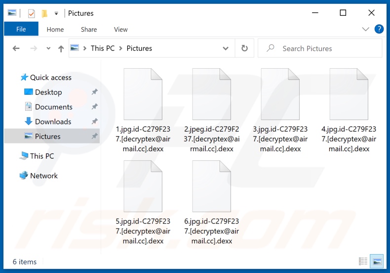 Fichiers cryptés par le ransomware Dexx (extension .dexx)