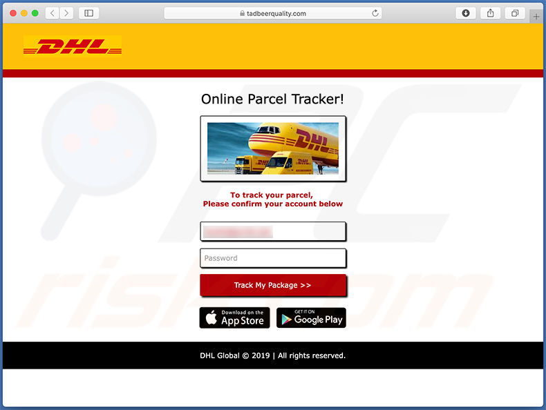 Site Web d'hameçonnage promu via un e-mail de spam sur le thème de DHL (2021-01-07)