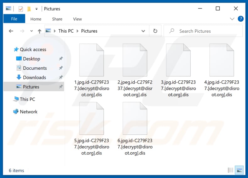 Fichiers cryptés par Dis ransomware (extension .dis)