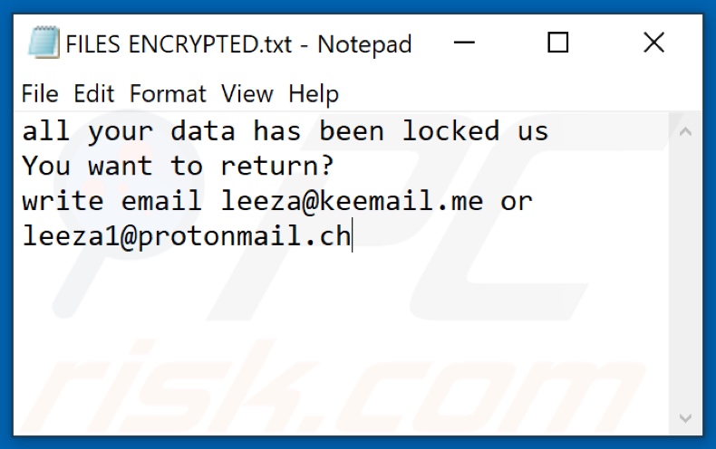Fichier texte du ransomware LTC (FILES ENCRYPTED.txt)