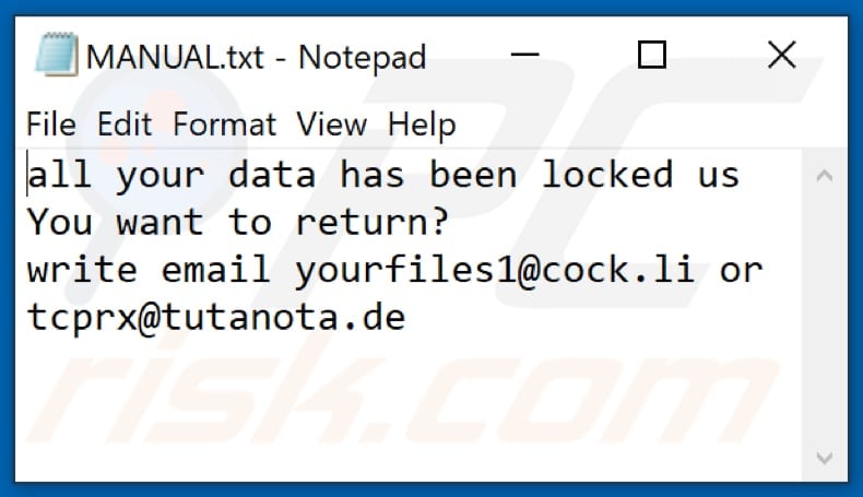 Fichier texte du ransomware NOV (MANUAL.txt)