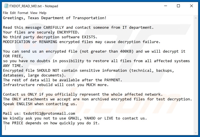 Instructions de déchiffrement de RansomExx