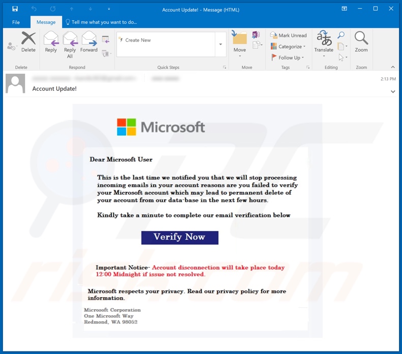 Vérifier la campagne de spam par e-mail du compte Microsoft