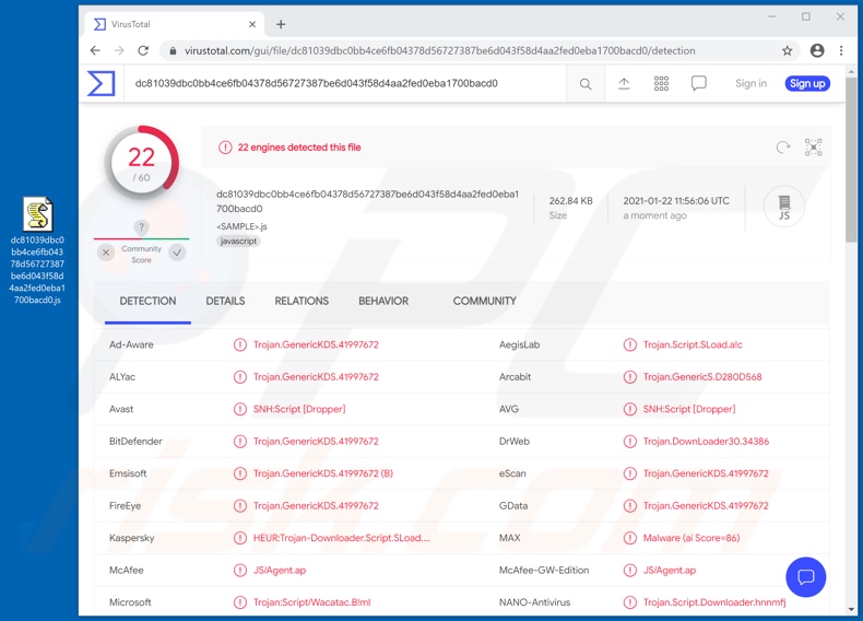 ViperSoftX malware detections on VirusTotal