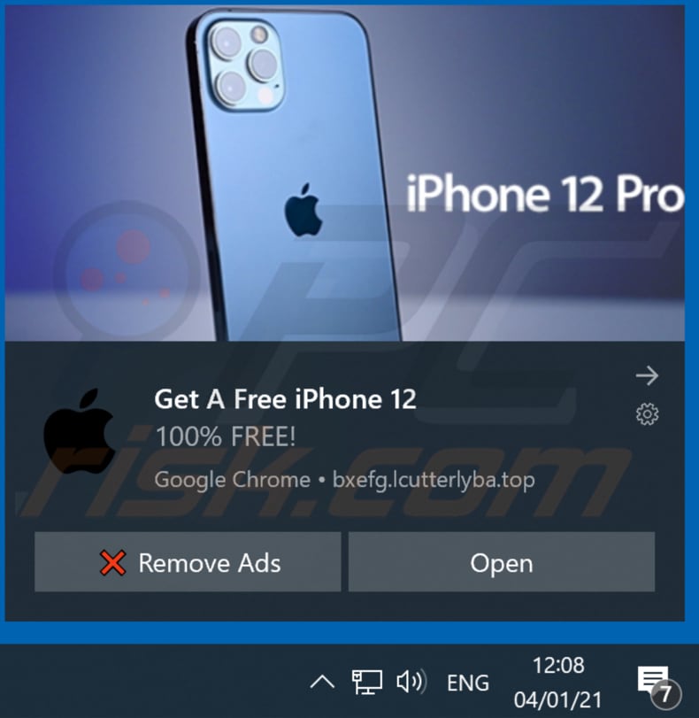 gagnez la nouvelle notification de navigateur d'arnaque pop-up iphone 12 fournie par lcutterlyba top faisant la promotion de cette arnaque
