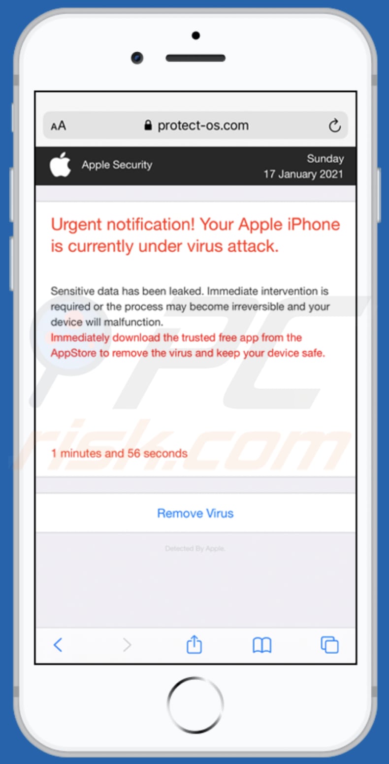 Votre iPhone d'Apple est actuellement victime d'une escroquerie d'attaque de virus
