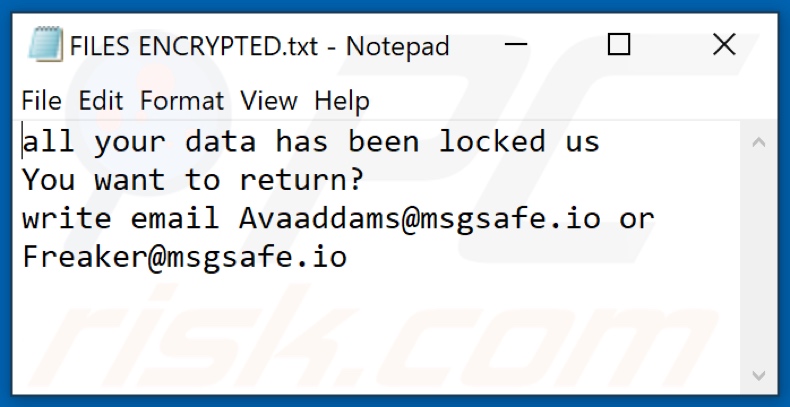 Fichier texte du ransomware Avaad (FILES ENCRYPTED.txt)