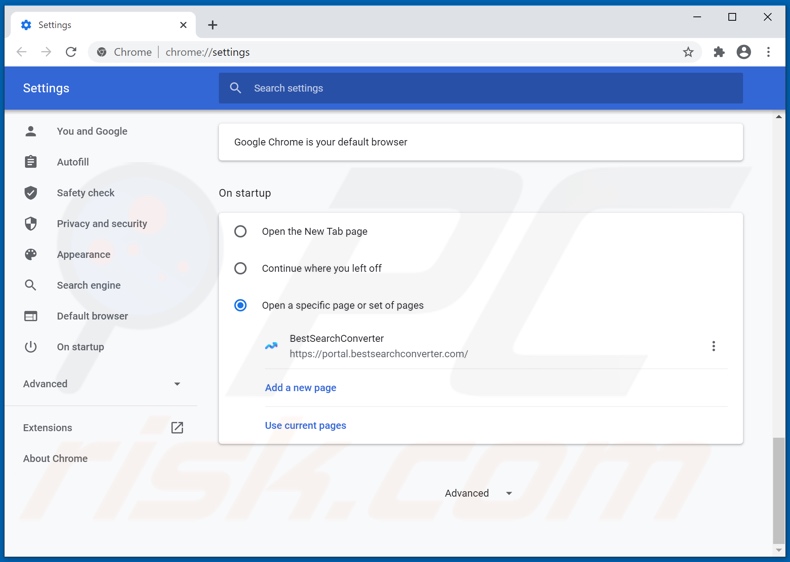 Suppression de bestsearchconverter.com de la page d'accueil de Google Chrome