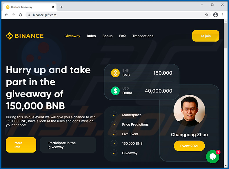 Arnaque Binance Bitcoin Giveaway