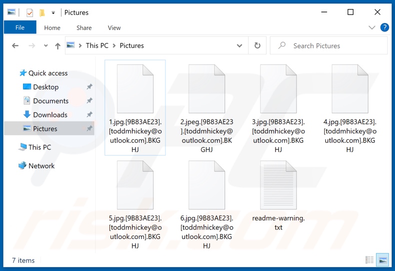 Fichiers cryptés par le ransomware BKGHJ (extension .BKGHJ)