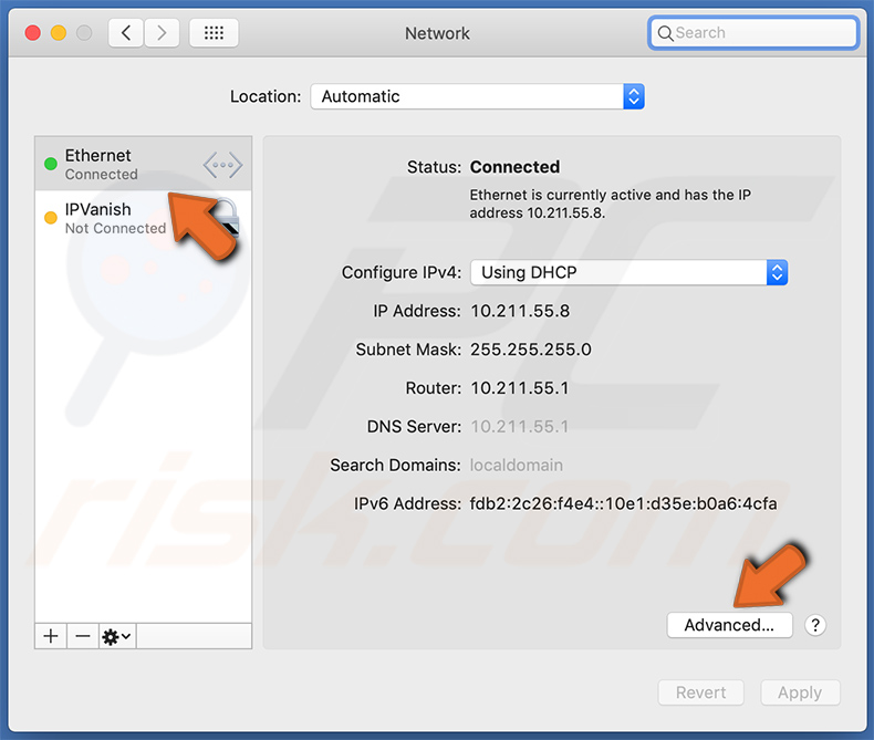 Modification des paramètres de proxy - sélectionnez le réseau connecté et cliquez sur Avancé...