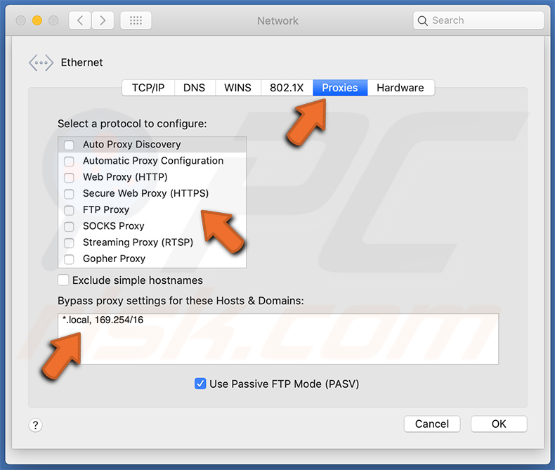 Modification des paramètres du proxy - décochez toutes les options et rétablissez les paramètres par défaut.