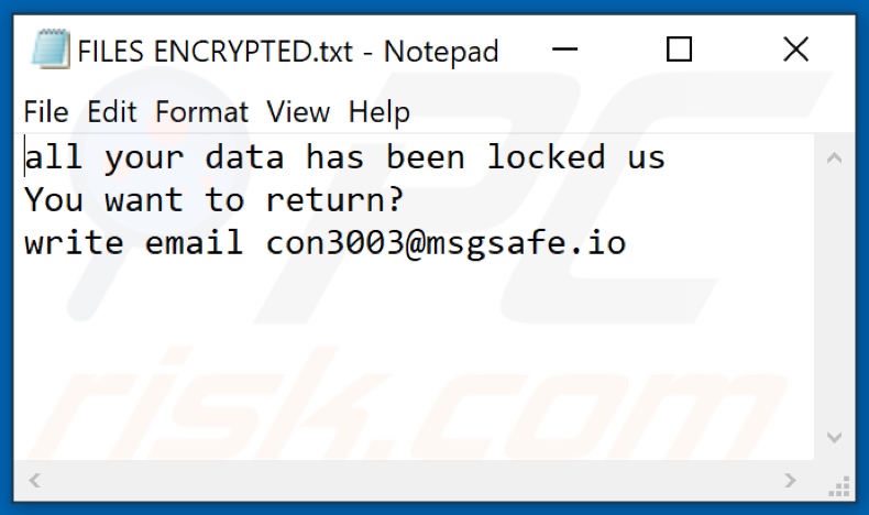 Fichier texte du ransomware Con30 (FILES ENCRYPTED.txt)