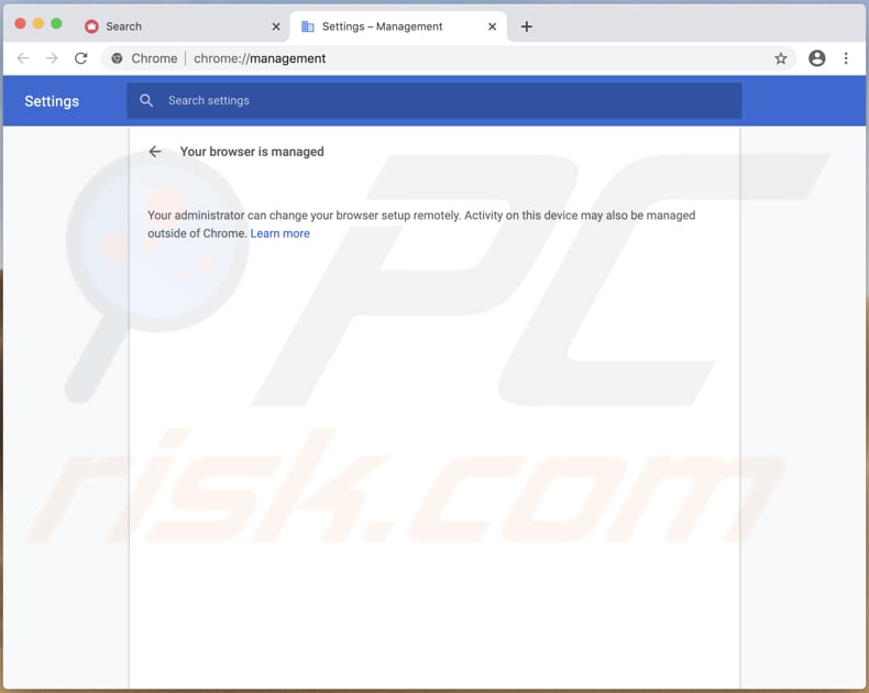 L'adware d8yi + hf7rx a ajouté la fonctionnalité gérée par votre organisation au navigateur Chrome