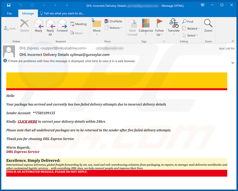 Courriel de spam DHL Express (2021-02-11)