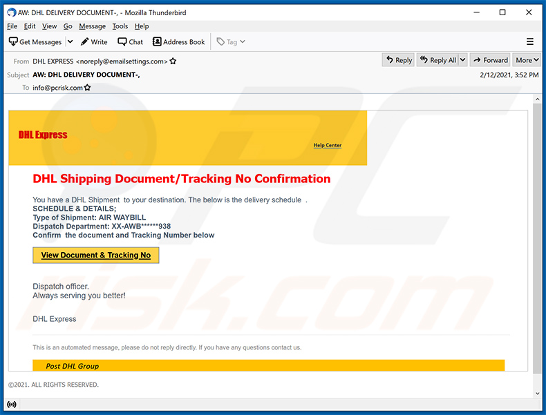 Courriel de spam DHL Express (2021-02-15)