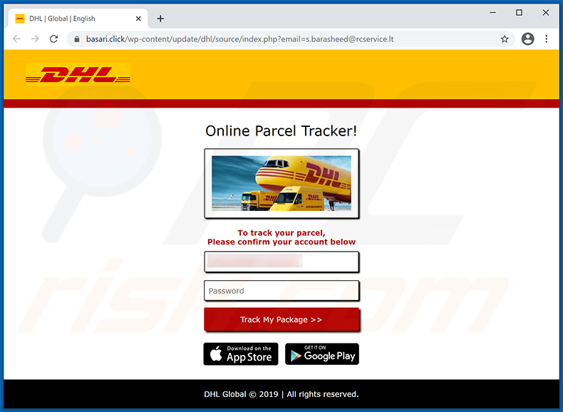Site Web d'hameçonnage promu via un courrier indésirable sur le thème de DHL Express (2021-02-18)