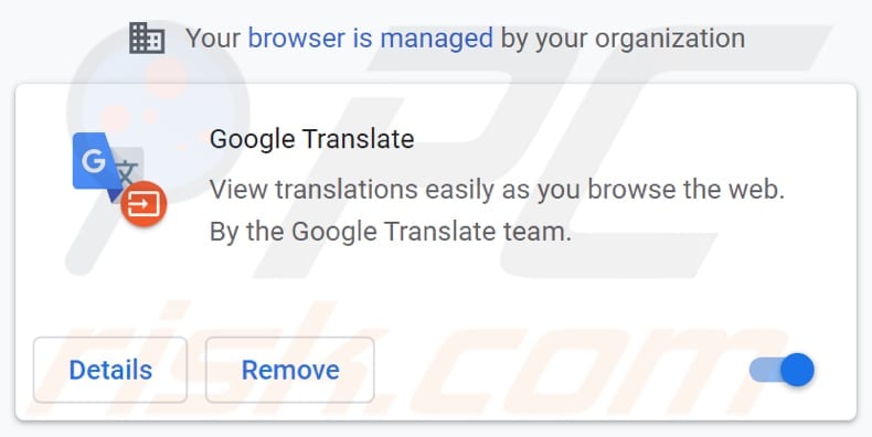 Fausse extension Google Translate installée sur Chrome