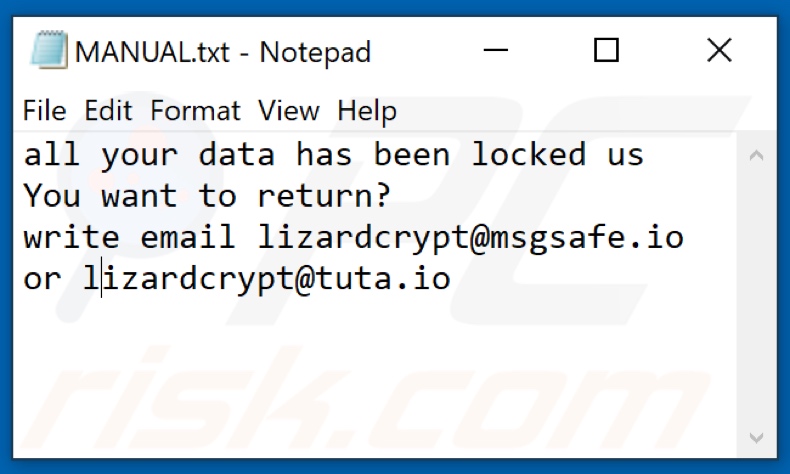 Fichier texte de quatre ransomwares (MANUAL.txt)