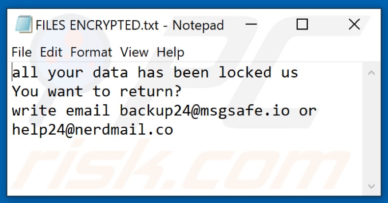 Fichier texte du ransomware HAM (FILES ENCRYPTED.txt)