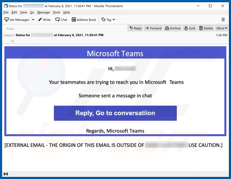 Campagne de spam par e-mail Microsoft Teams 