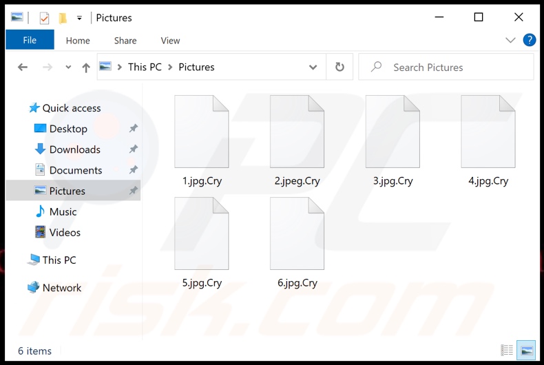 Fichiers cryptés par le ransomware NoCry (extension .Cry)