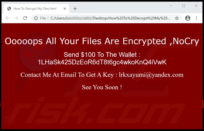 NoCry ransomware html fichier (How To Decrypt My Files.html)