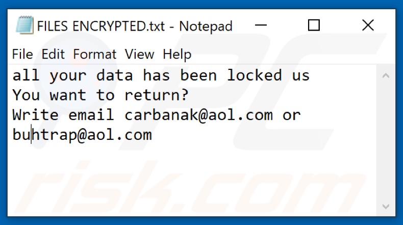 Fichier texte du ransomware Pauq (FILES ENCRYPTED.txt)