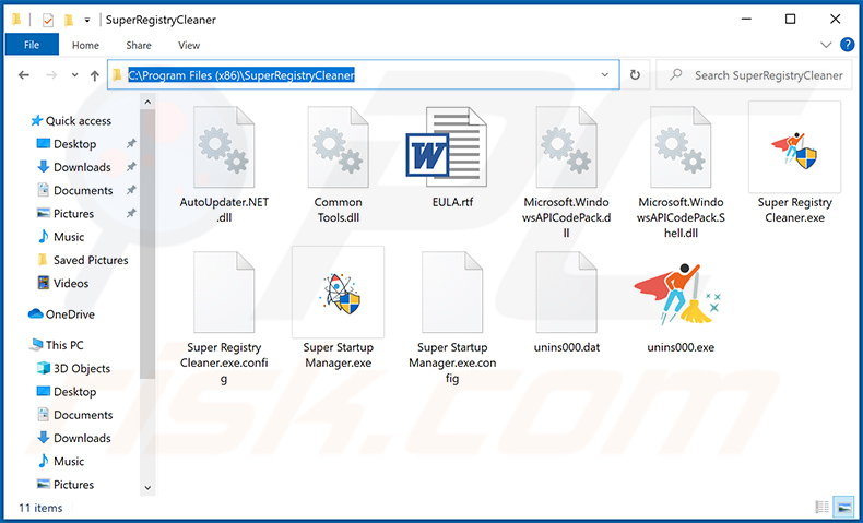 Fichiers de l'application indésirable SuperRegistryCleaner