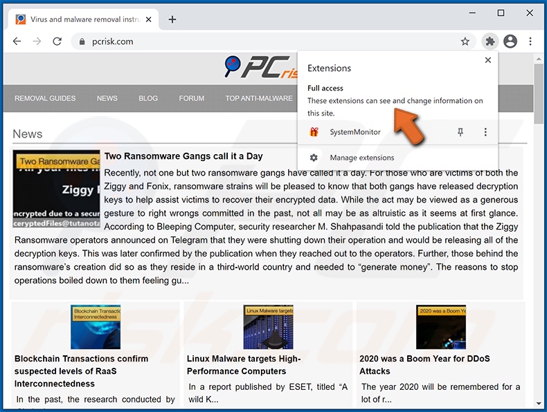 Logiciel publicitaire SystemMonitor autorisé à lire et à modifier les données du site Web visité