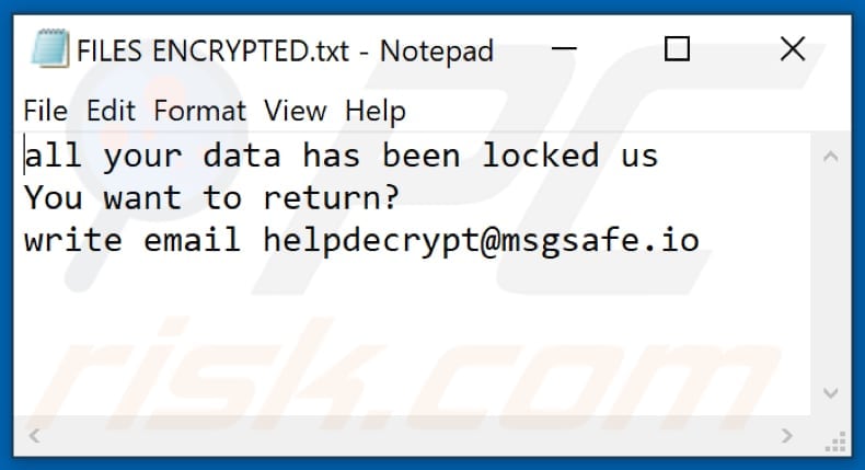 Fichier texte du ransomware (FILES ENCRYPTED.txt)