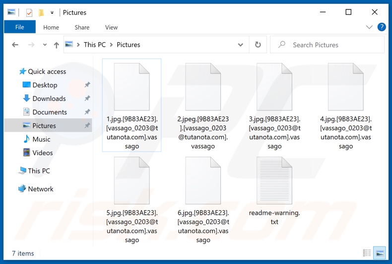 Fichiers cryptés par le ransomware Vassago (extension .vassago)