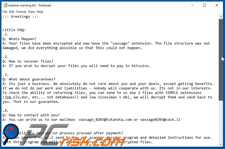 GIF d'apparence de la note de texte du ransomware Vassago (readme-warning.txt)